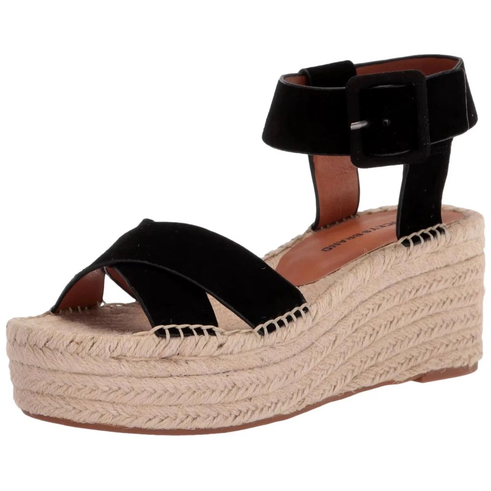 LUCKY BRAND womens size 9 1/2 Audrinah black suede platform espadrille sandals